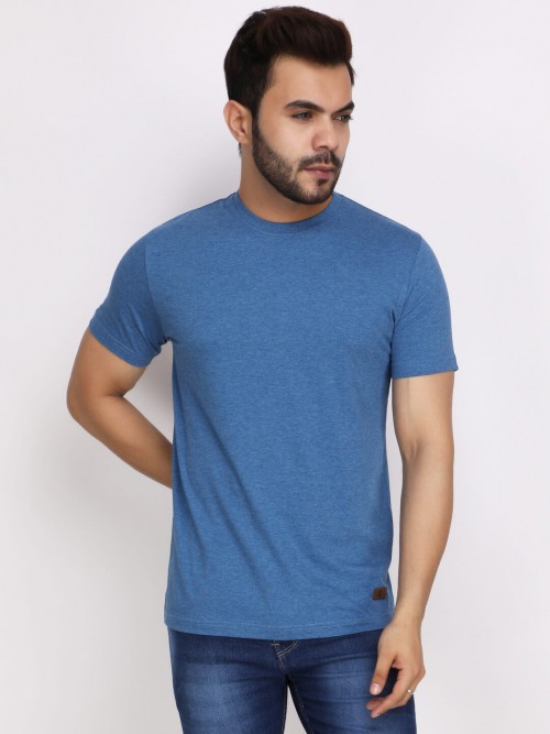 Men Round Neck Half Sleeve T-Shirt In Jeans Blue